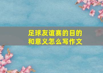 足球友谊赛的目的和意义怎么写作文